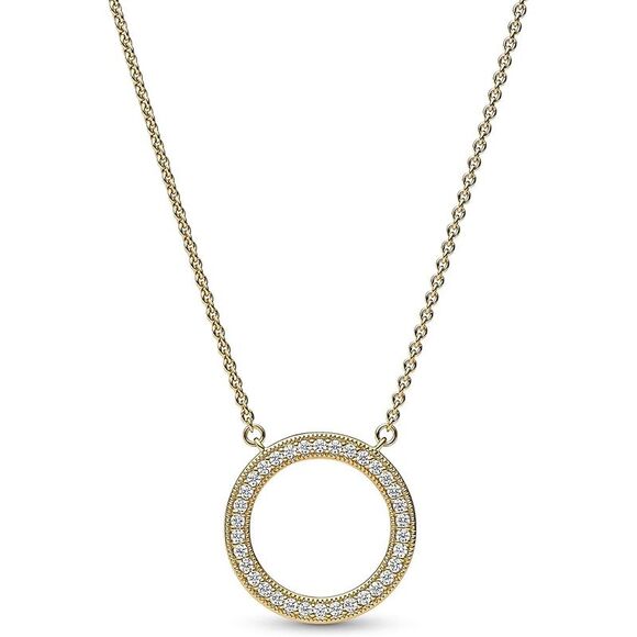 Pandora Signature Pave & Hearts Circle Pendant Necklace